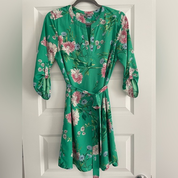 Daniel Rainn Green Floral Long Sleeve Dress - Picture 1 of 4